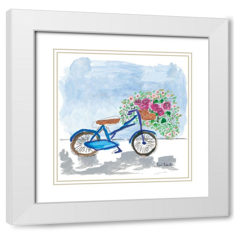 Floral Bicycle White Modern Wood Framed Art Print with Double Matting by Roberts, Kait