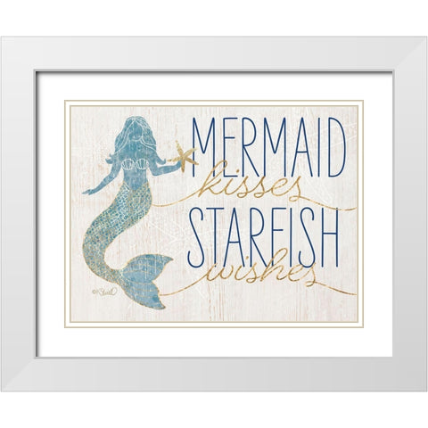 Mermaid Kisses Starfish Wishes White Modern Wood Framed Art Print with Double Matting by Sherrill, Kate