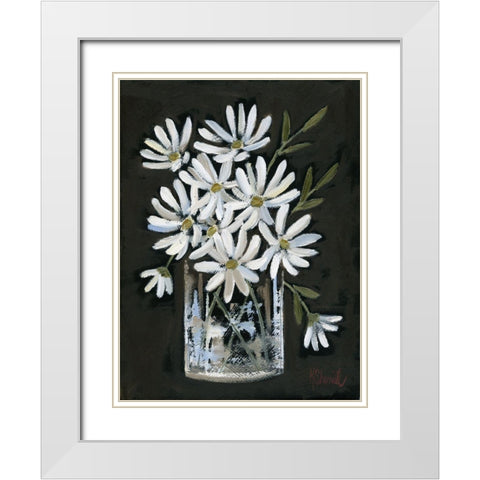 Daisies on Black White Modern Wood Framed Art Print with Double Matting by Sherrill, Kate