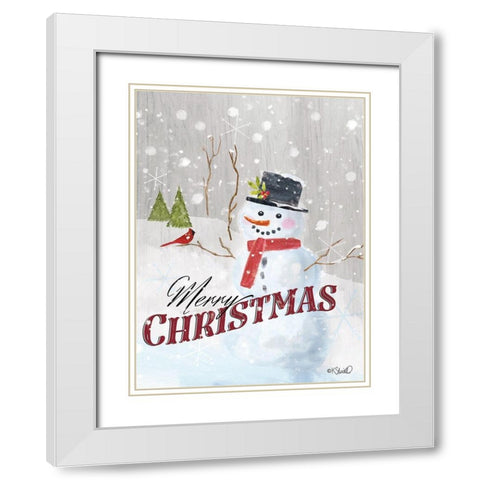 Merry Christmas Snowman     White Modern Wood Framed Art Print with Double Matting by Sherrill, Kate