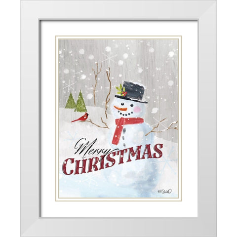 Merry Christmas Snowman     White Modern Wood Framed Art Print with Double Matting by Sherrill, Kate