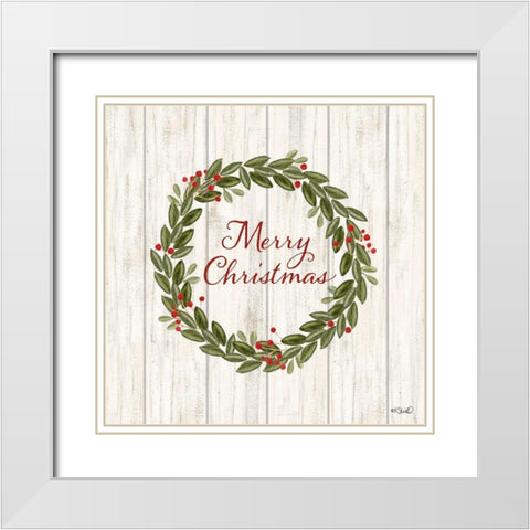 Merry Christmas Wreath    White Modern Wood Framed Art Print with Double Matting by Sherrill, Kate