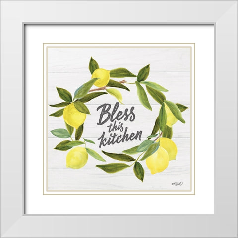 Bless This Kitchen    White Modern Wood Framed Art Print with Double Matting by Sherrill, Kate