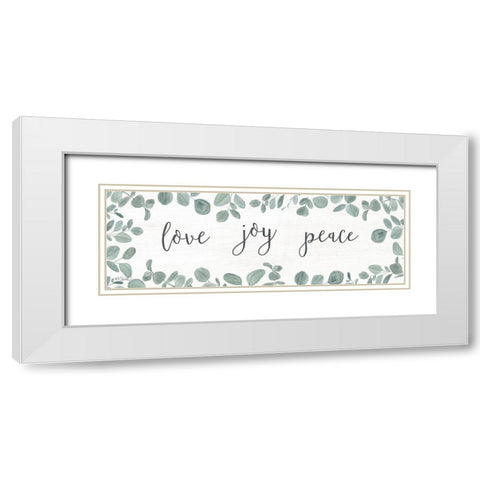Love-Joy-Peace Eucalyptus White Modern Wood Framed Art Print with Double Matting by Sherrill, Kate