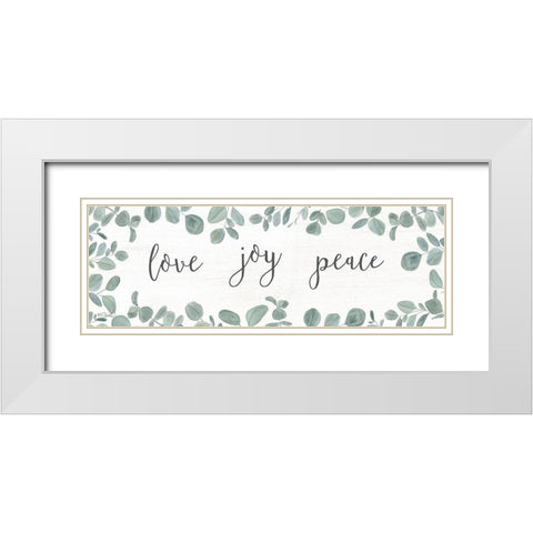 Love-Joy-Peace Eucalyptus White Modern Wood Framed Art Print with Double Matting by Sherrill, Kate