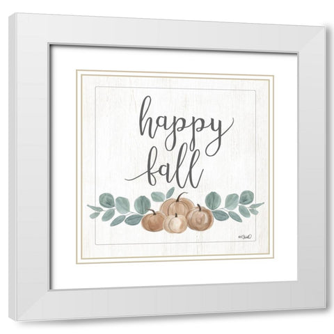 Eucalyptus Pumpkins Happy Fall White Modern Wood Framed Art Print with Double Matting by Sherrill, Kate