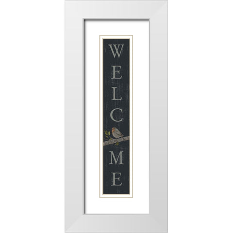 Welcome Bird (black) White Modern Wood Framed Art Print with Double Matting by Sherrill, Kate