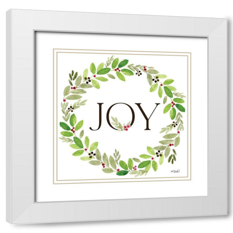 Joy Wreath White Modern Wood Framed Art Print with Double Matting by Sherrill, Kate