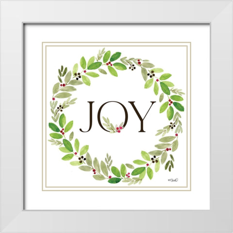 Joy Wreath White Modern Wood Framed Art Print with Double Matting by Sherrill, Kate