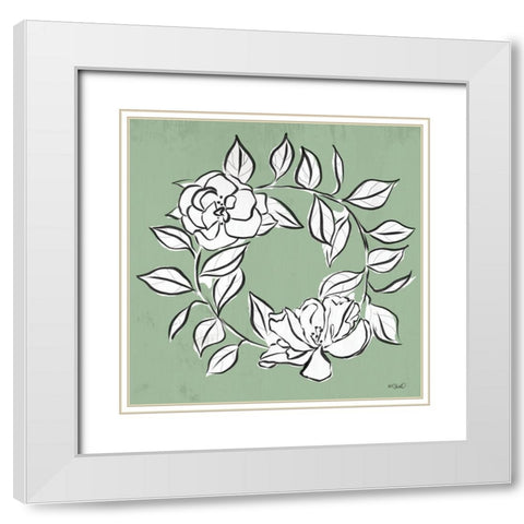 Floral Wreath Sketch White Modern Wood Framed Art Print with Double Matting by Sherrill, Kate