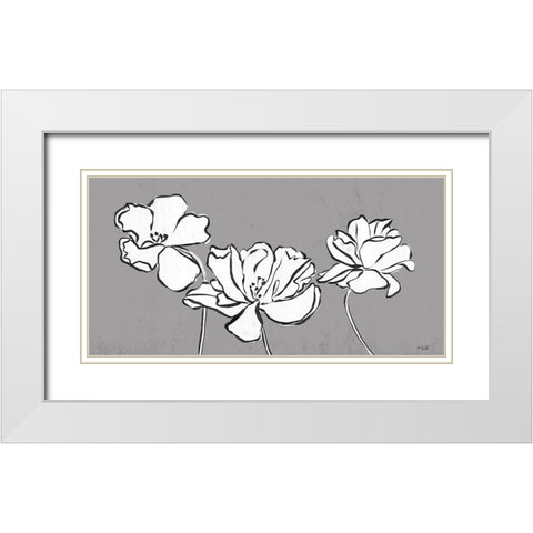 Three Blooms Sketch White Modern Wood Framed Art Print with Double Matting by Sherrill, Kate