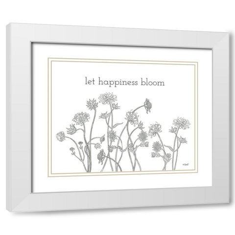 Let Happiness Bloom White Modern Wood Framed Art Print with Double Matting by Sherrill, Kate
