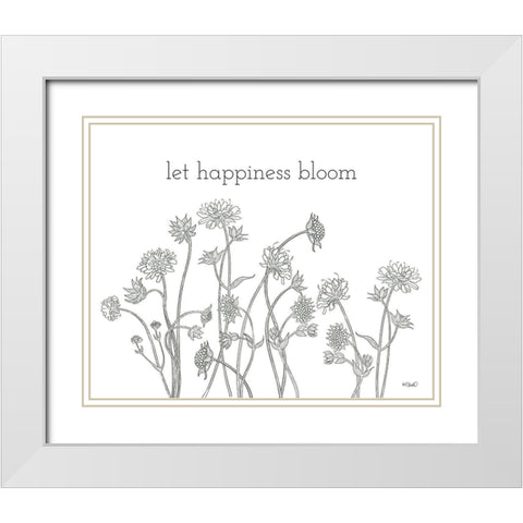 Let Happiness Bloom White Modern Wood Framed Art Print with Double Matting by Sherrill, Kate