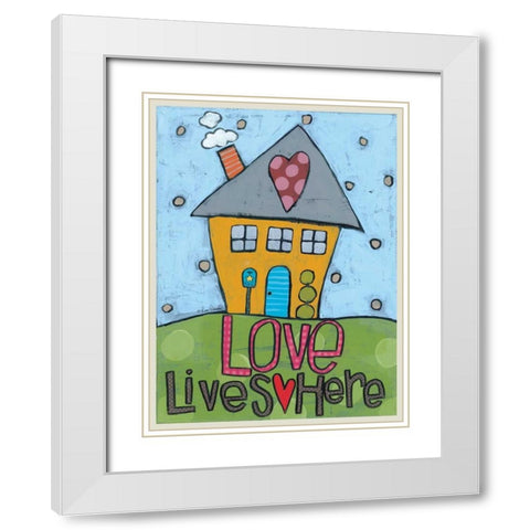 Love Lives Here White Modern Wood Framed Art Print with Double Matting by Larson, Lisa