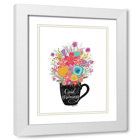 Good Morning Coffee Floral White Modern Wood Framed Art Print with Double Matting by Larson, Lisa
