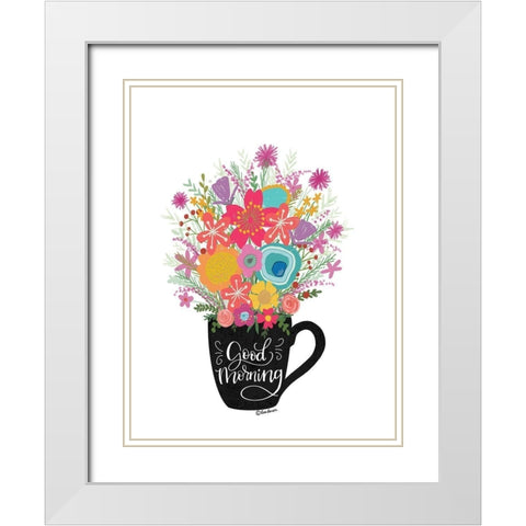 Good Morning Coffee Floral White Modern Wood Framed Art Print with Double Matting by Larson, Lisa