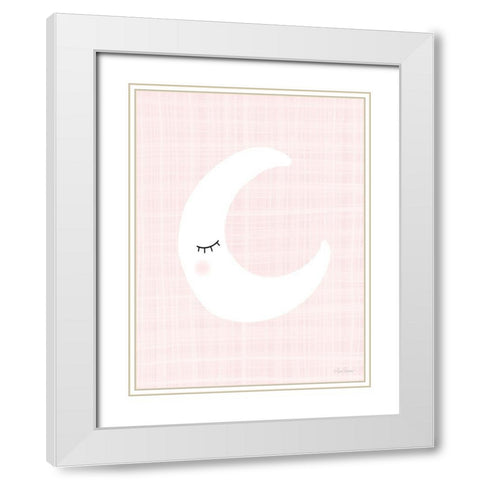 Moon on Pink White Modern Wood Framed Art Print with Double Matting by Larson, Lisa