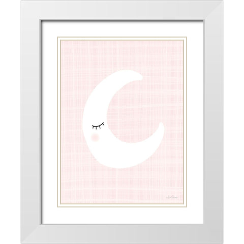 Moon on Pink White Modern Wood Framed Art Print with Double Matting by Larson, Lisa
