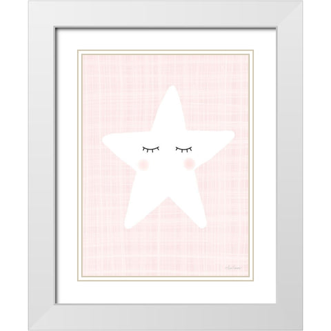 Star on Pink White Modern Wood Framed Art Print with Double Matting by Larson, Lisa