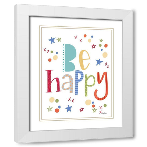 Be Happy Rainbow White Modern Wood Framed Art Print with Double Matting by Larson, Lisa