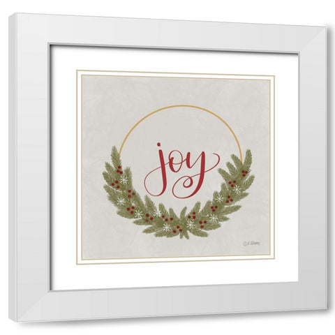 Joy Wreath White Modern Wood Framed Art Print with Double Matting by Larson, Lisa