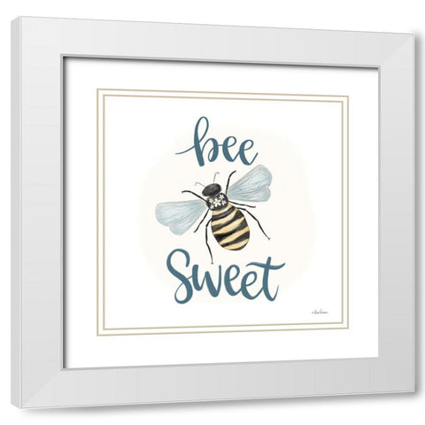 Bee Sweet White Modern Wood Framed Art Print with Double Matting by Larson, Lisa