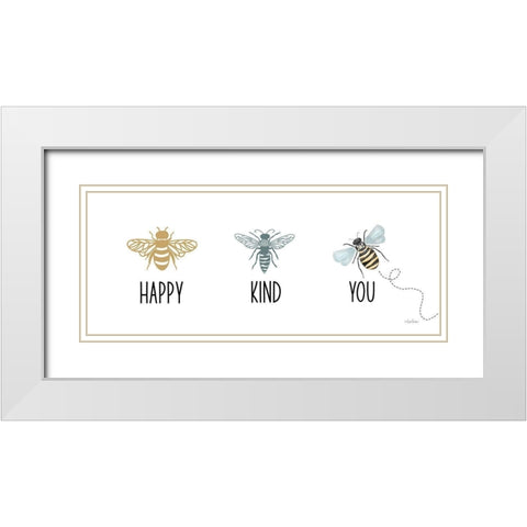 Bee Happy-Bee Kind-Bee You White Modern Wood Framed Art Print with Double Matting by Larson, Lisa
