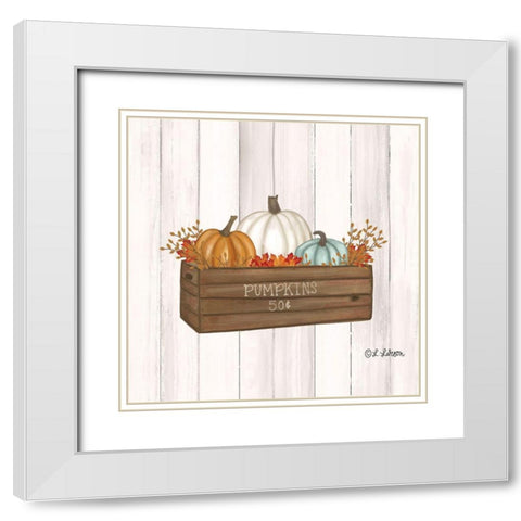 Pumpkins in Box White Modern Wood Framed Art Print with Double Matting by Larson, Lisa