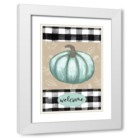 Welcome Blue Pumpkin White Modern Wood Framed Art Print with Double Matting by Larson, Lisa