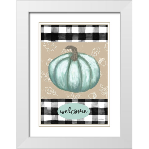 Welcome Blue Pumpkin White Modern Wood Framed Art Print with Double Matting by Larson, Lisa