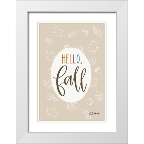 Hello Fall White Modern Wood Framed Art Print with Double Matting by Larson, Lisa