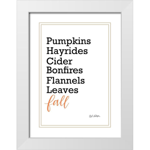Fall Words White Modern Wood Framed Art Print with Double Matting by Larson, Lisa