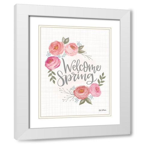 Welcome Spring White Modern Wood Framed Art Print with Double Matting by Larson, Lisa