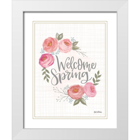 Welcome Spring White Modern Wood Framed Art Print with Double Matting by Larson, Lisa