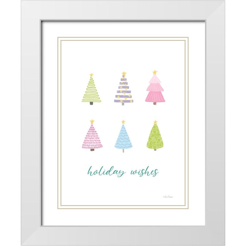 Holiday Wishes Pastel Christmas Trees White Modern Wood Framed Art Print with Double Matting by Larson, Lisa