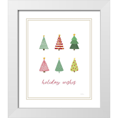 Holiday Wishes Christmas Trees White Modern Wood Framed Art Print with Double Matting by Larson, Lisa