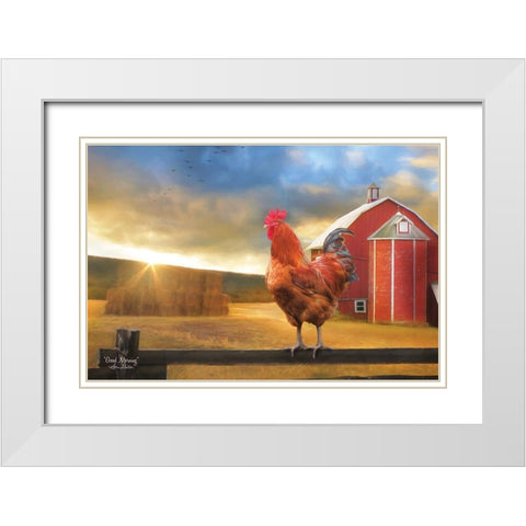 Good Morning Rooster White Modern Wood Framed Art Print with Double Matting by Deiter, Lori