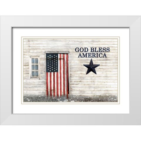 God Bless American Flag White Modern Wood Framed Art Print with Double Matting by Deiter, Lori