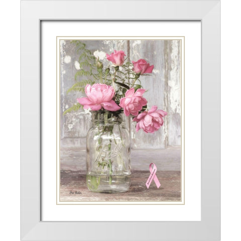 Pink Roses for Breast Cancer Awareness White Modern Wood Framed Art Print with Double Matting by Deiter, Lori