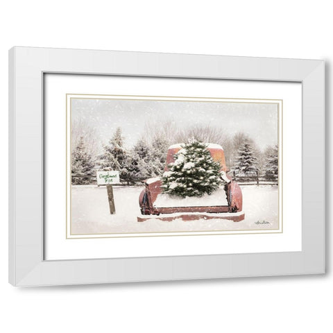 Rustic Christmas Trees  White Modern Wood Framed Art Print with Double Matting by Deiter, Lori