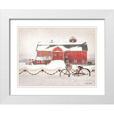 Christmas Barn and Bike    White Modern Wood Framed Art Print with Double Matting by Deiter, Lori