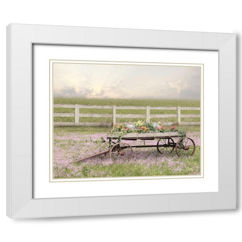 Country Flower Wagon   White Modern Wood Framed Art Print with Double Matting by Deiter, Lori