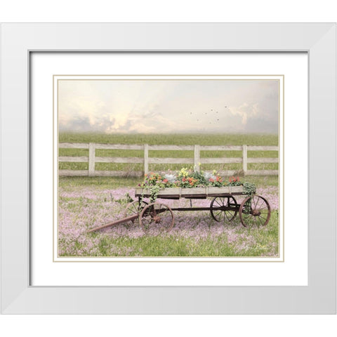 Country Flower Wagon   White Modern Wood Framed Art Print with Double Matting by Deiter, Lori