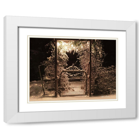 Snowy Garden Gate White Modern Wood Framed Art Print with Double Matting by Deiter, Lori