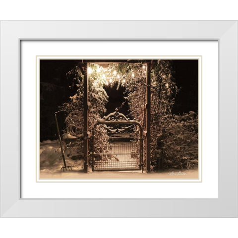Snowy Garden Gate White Modern Wood Framed Art Print with Double Matting by Deiter, Lori