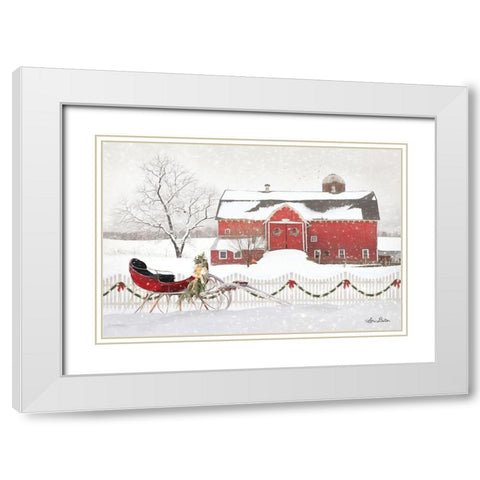 Christmas Barn with Sleigh White Modern Wood Framed Art Print with Double Matting by Deiter, Lori