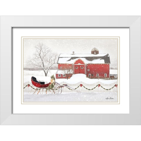 Christmas Barn with Sleigh White Modern Wood Framed Art Print with Double Matting by Deiter, Lori
