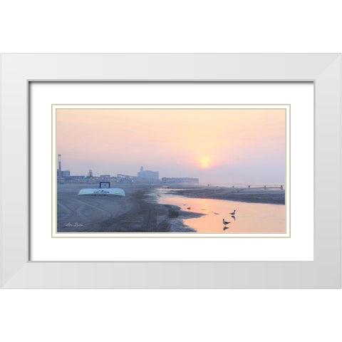 Ocean City Sunrise White Modern Wood Framed Art Print with Double Matting by Deiter, Lori