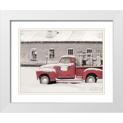 Old Sled Works Red Truck White Modern Wood Framed Art Print with Double Matting by Deiter, Lori