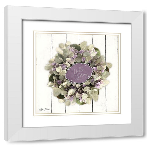 Hello Spring Wreath White Modern Wood Framed Art Print with Double Matting by Deiter, Lori